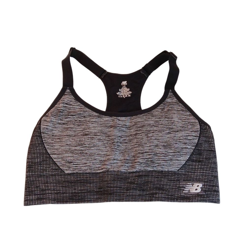 New Balance Black Gray LRG Support Sports Bra Lightly Padded Large Racerback